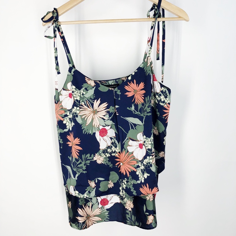 Banana Republic Navy Floral Layered String Top